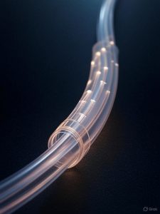 Detailed diagram showing light path through fiber optic cable with total internal reflection