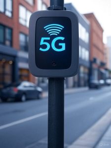 Modern 5G small cell installation on urban street pole