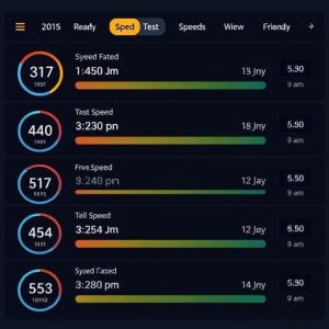 Screenshot of speed test results showing different speeds throughout the day